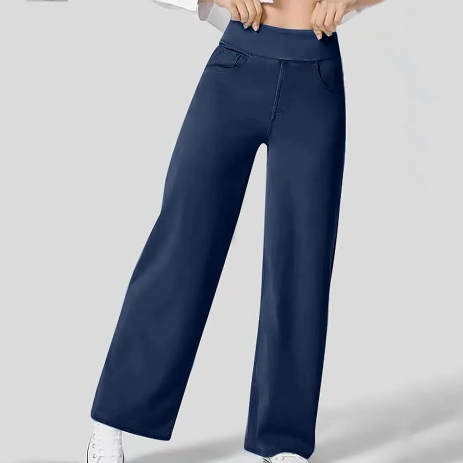 Womens Jeans Stretchy High Waist Wide Leg Baggy Jeans Loose Fit Casual Denim Pants with Pockets Trendy Outfits