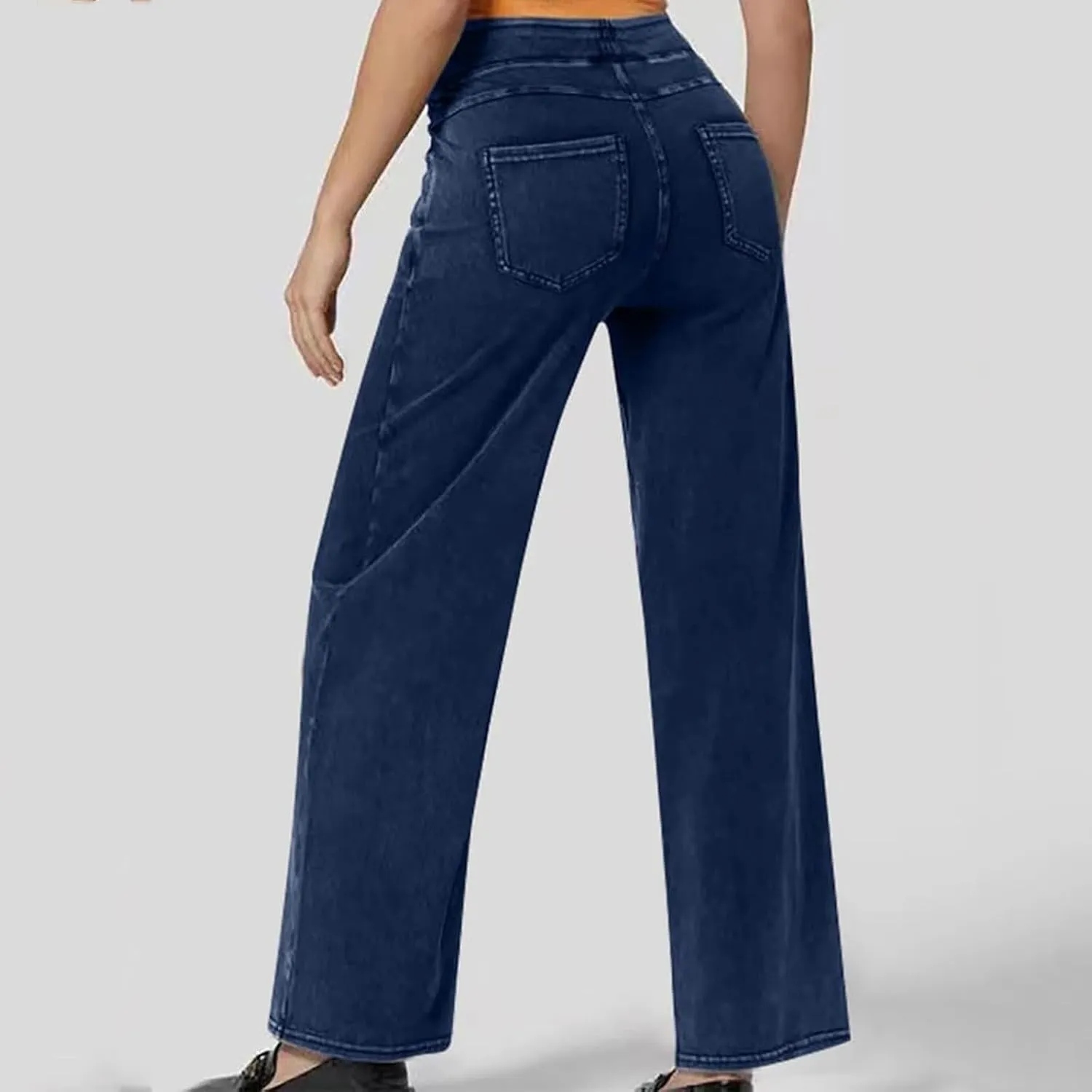 Womens Jeans Stretchy High Waist Wide Leg Baggy Jeans Loose Fit Casual Denim Pants with Pockets Trendy Outfits