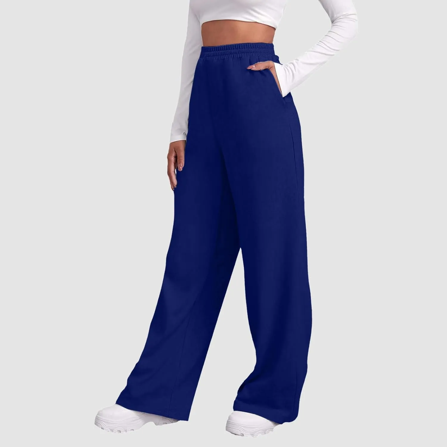 Womens Linen Summer Striped Pants Elastic Waisted Baggy Stretchy Plus Size Pants Office