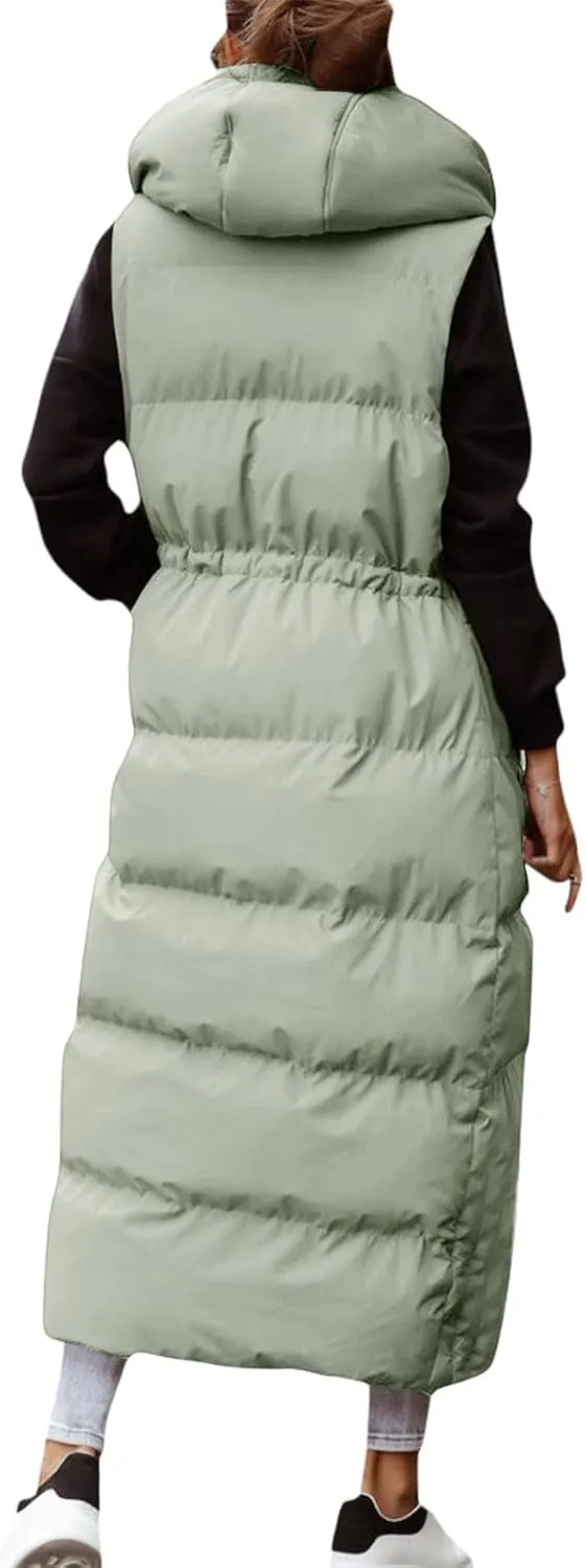 Women'S Long Vest Sleeveless Puffer Jacket Lightweight Hooded Down Outerwear Coat Quilted Vest With Hood Jacket