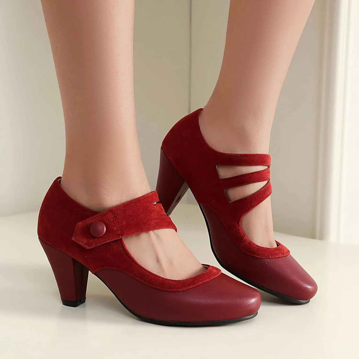 Women's Mary Jane Close Round Toe Vintage Ankle Strap Rockability 1950s Gatsby Heels Retro 1920s Victorian Pumps Shoes
