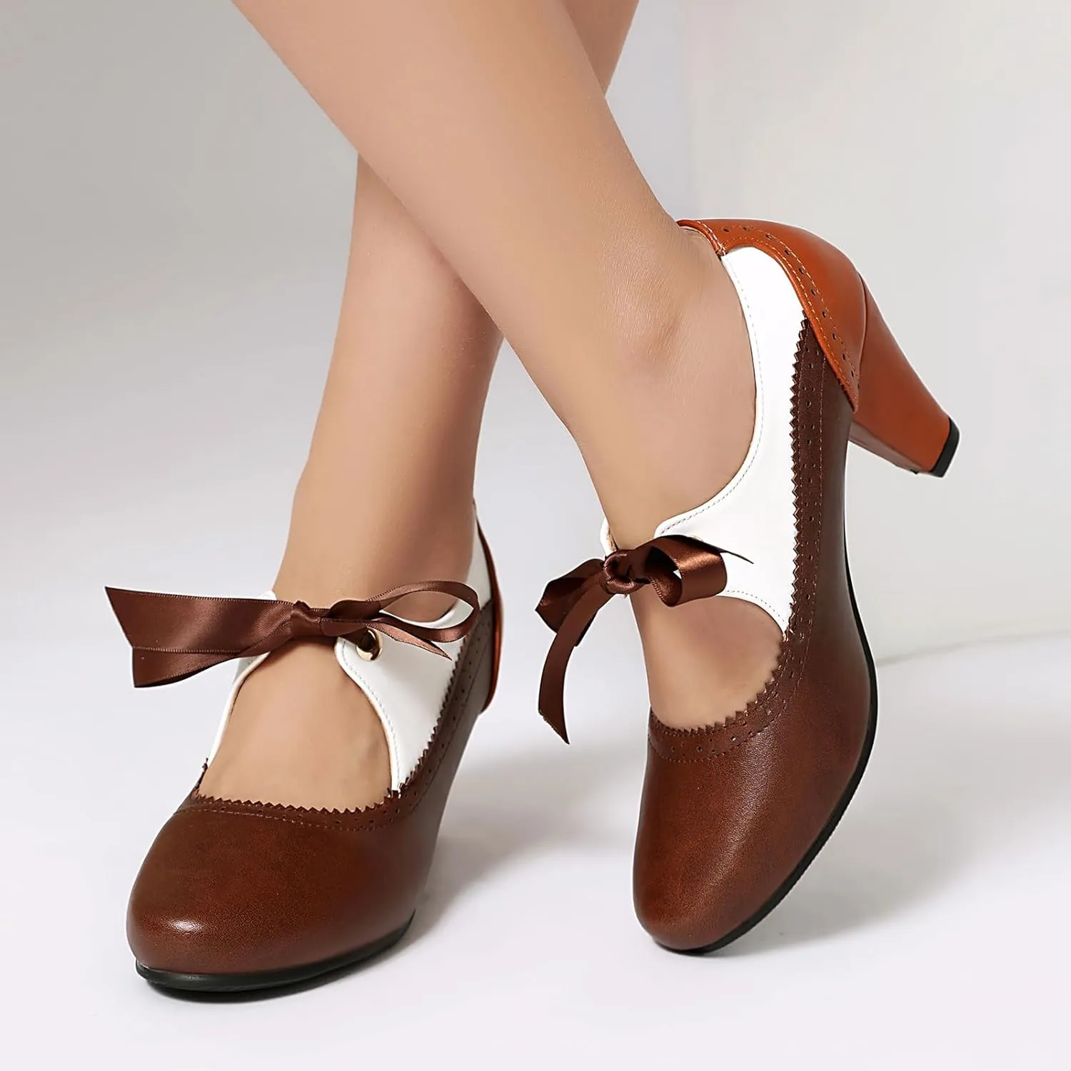 Women's Mary Jane Close Round Toe Vintage Ankle Strap Rockability 1950s Gatsby Heels Retro 1920s Victorian Pumps Shoes