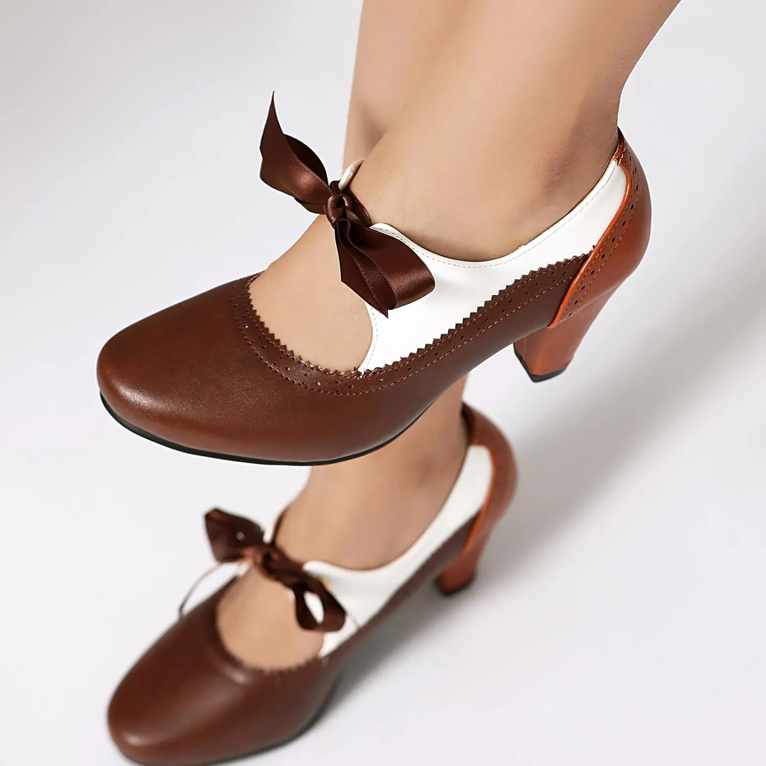 Women's Mary Jane Close Round Toe Vintage Ankle Strap Rockability 1950s Gatsby Heels Retro 1920s Victorian Pumps Shoes
