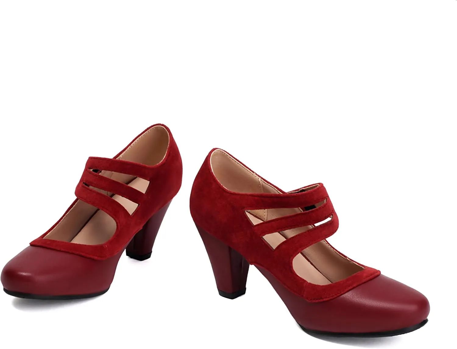 Women's Mary Jane Close Round Toe Vintage Ankle Strap Rockability 1950s Gatsby Heels Retro 1920s Victorian Pumps Shoes