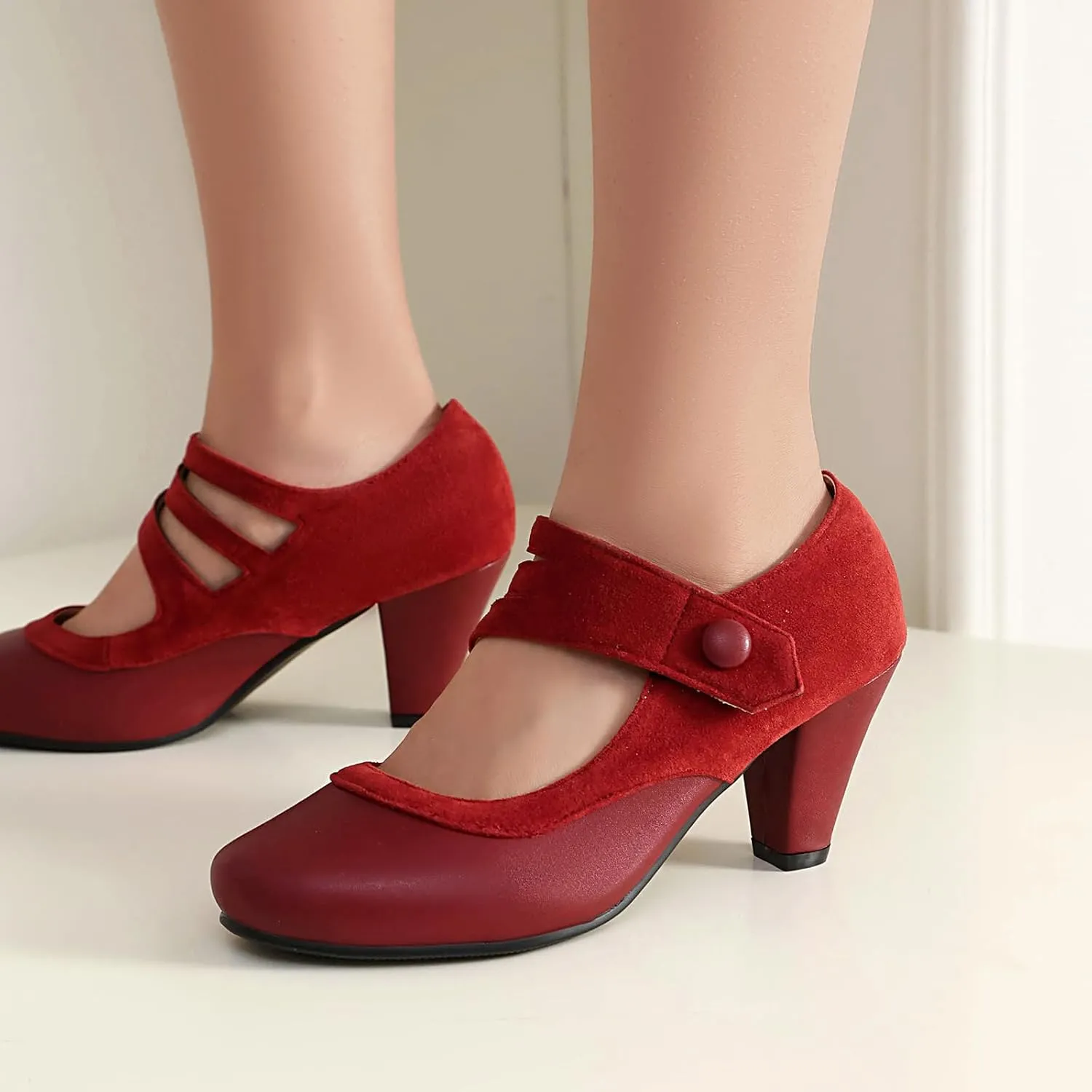 Women's Mary Jane Close Round Toe Vintage Ankle Strap Rockability 1950s Gatsby Heels Retro 1920s Victorian Pumps Shoes