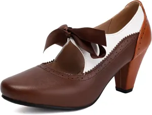 Women's Mary Jane Close Round Toe Vintage Ankle Strap Rockability 1950s Gatsby Heels Retro 1920s Victorian Pumps Shoes