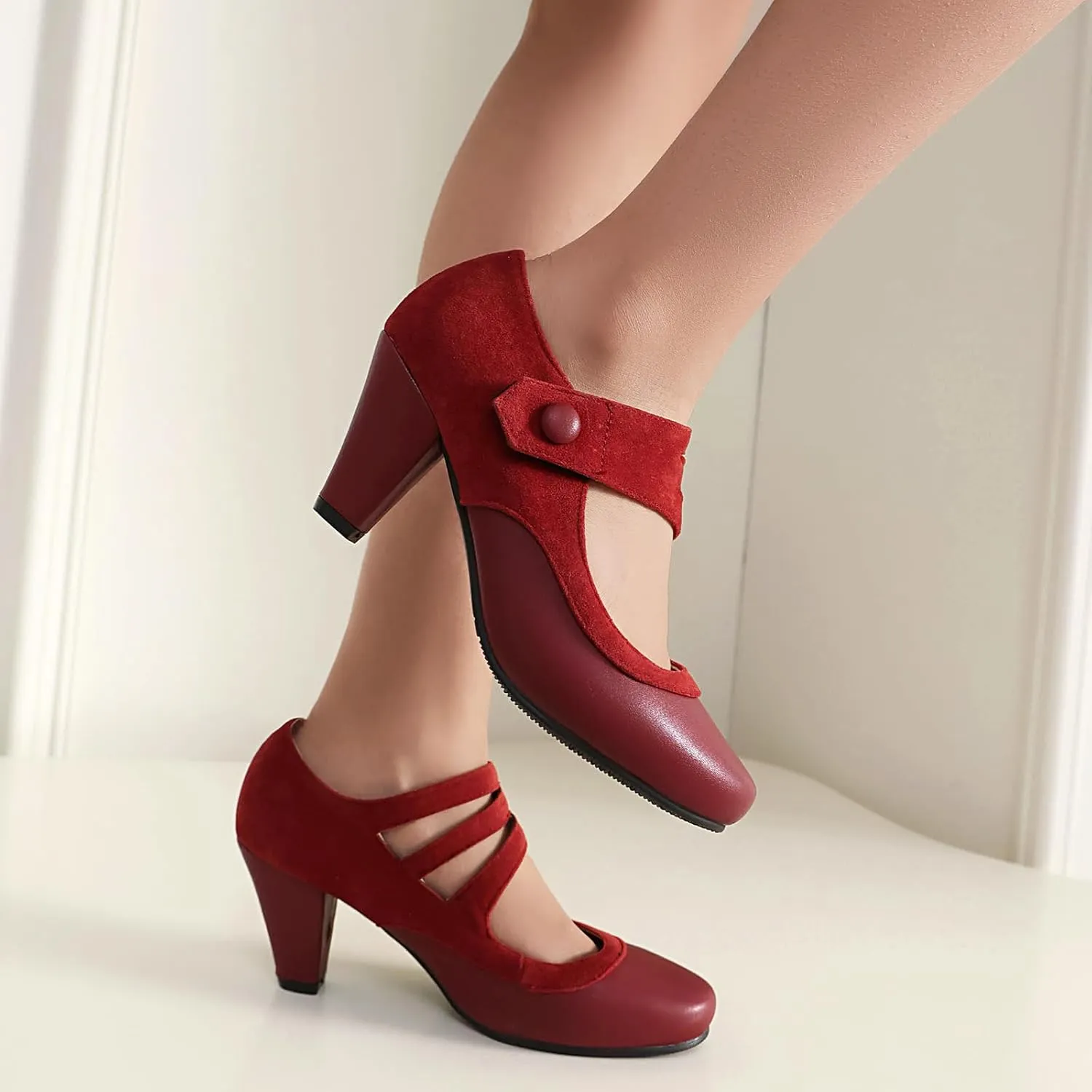 Women's Mary Jane Close Round Toe Vintage Ankle Strap Rockability 1950s Gatsby Heels Retro 1920s Victorian Pumps Shoes