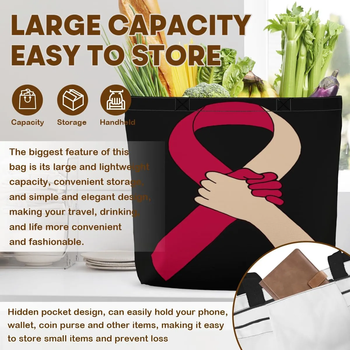 Women's Men Large Kitchen Reusable Grocery Bags Shoulder Bags With Zipper Beach Shopping Bag for Outdoors