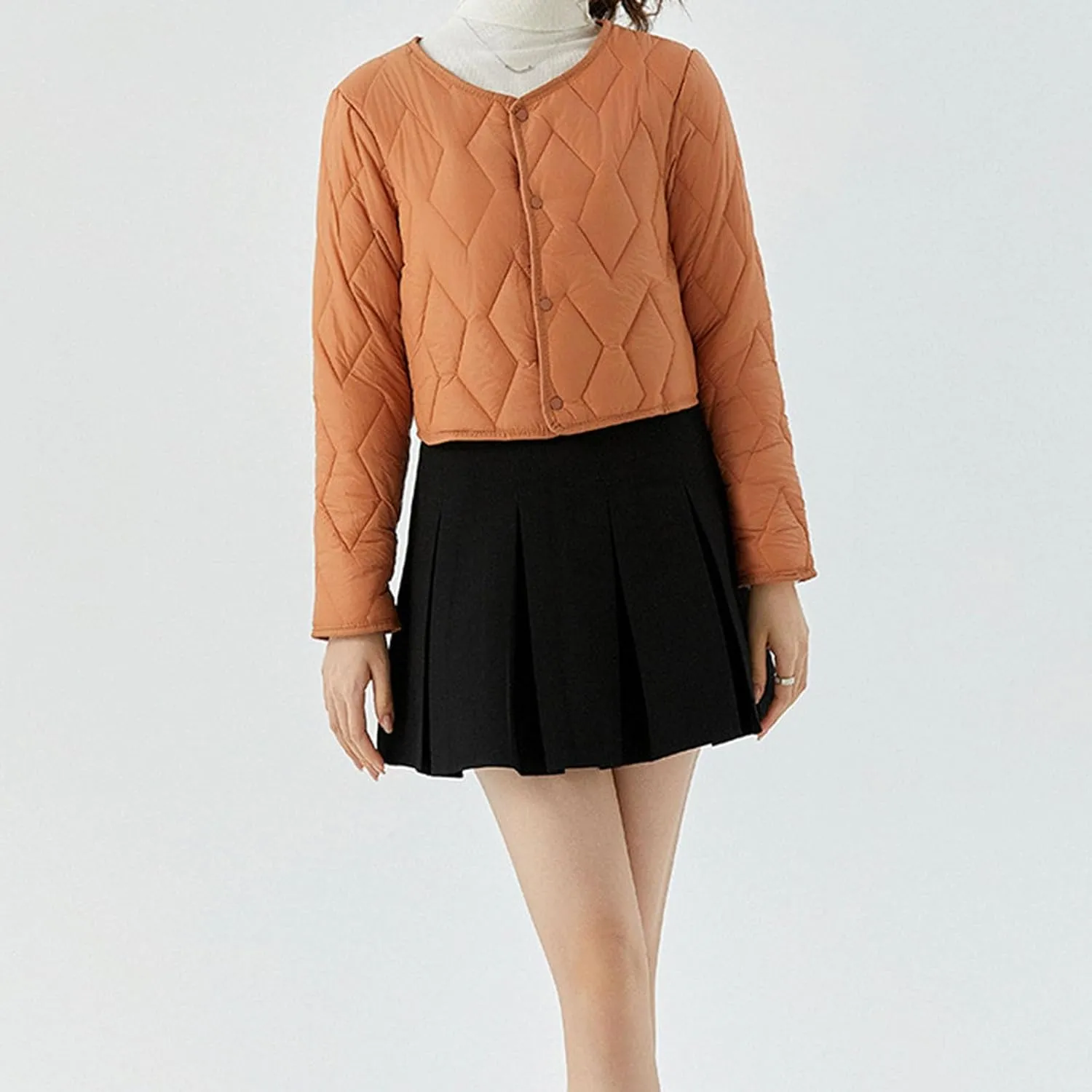 Womens Quilted Jackets Long Sleeve Button Down Cropped Coat Fall Winter Plush Warm Comfy Plus Size Solid Outerwear