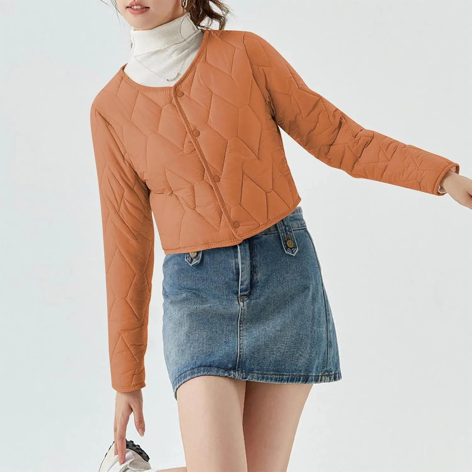 Womens Quilted Jackets Long Sleeve Button Down Cropped Coat Fall Winter Plush Warm Comfy Plus Size Solid Outerwear