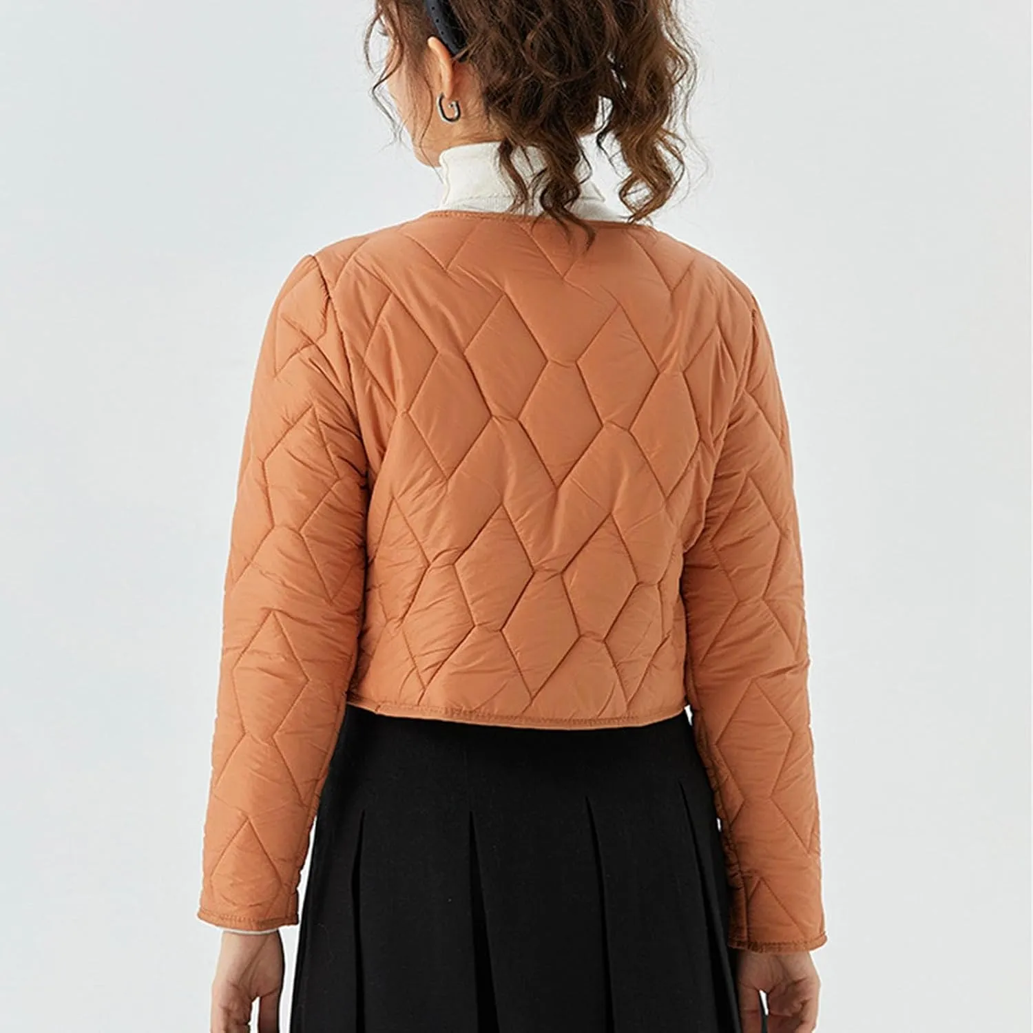 Womens Quilted Jackets Long Sleeve Button Down Cropped Coat Fall Winter Plush Warm Comfy Plus Size Solid Outerwear