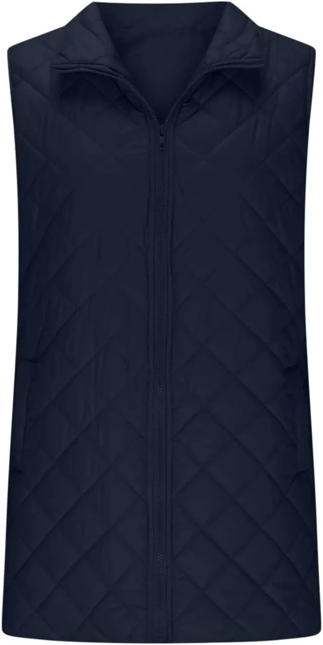Women's Quilted Long Vest Basic Solid Color Lightweight Padded Gilet Petite Sleeveless Warm Coat Outerwear 2024