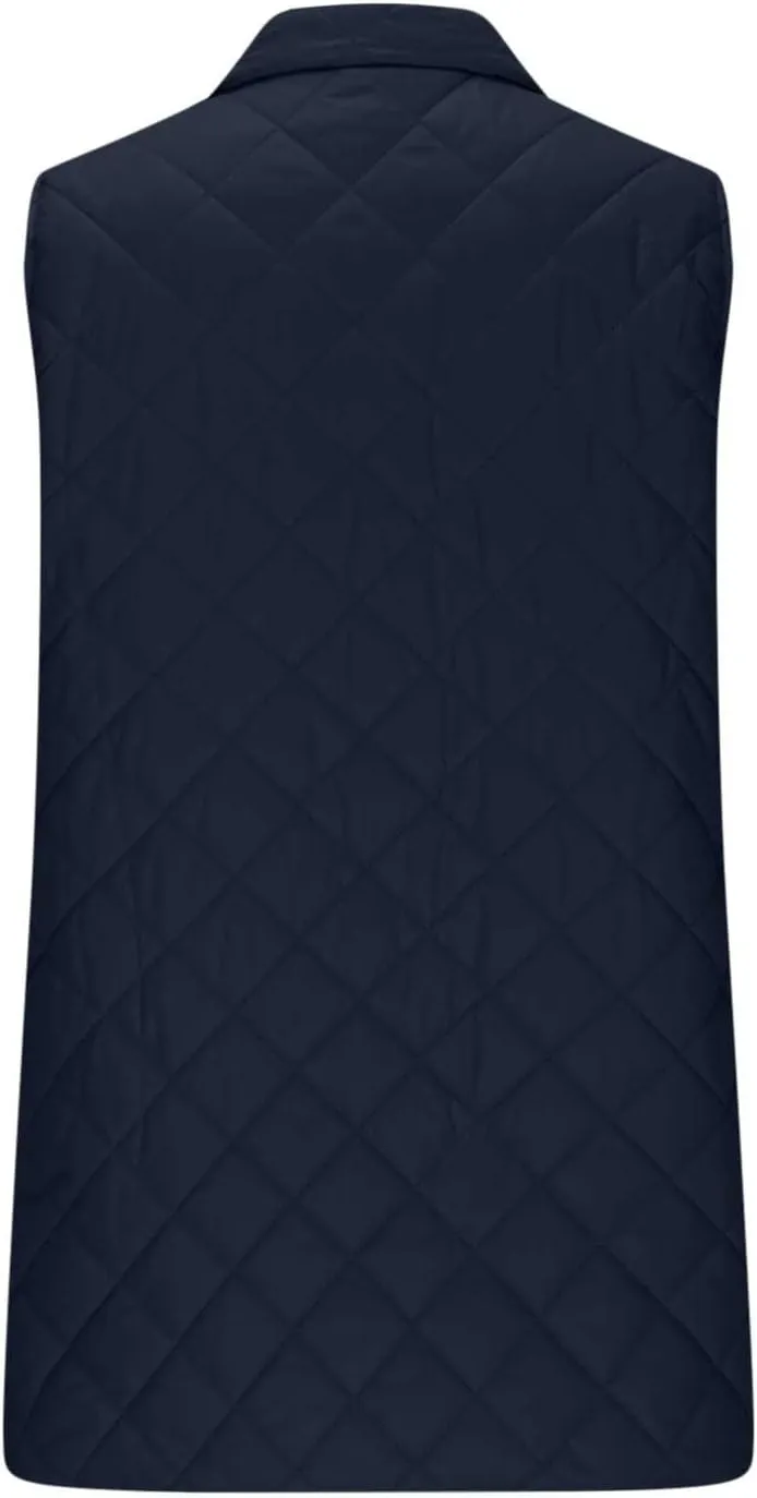 Women's Quilted Long Vest Basic Solid Color Lightweight Padded Gilet Petite Sleeveless Warm Coat Outerwear 2024