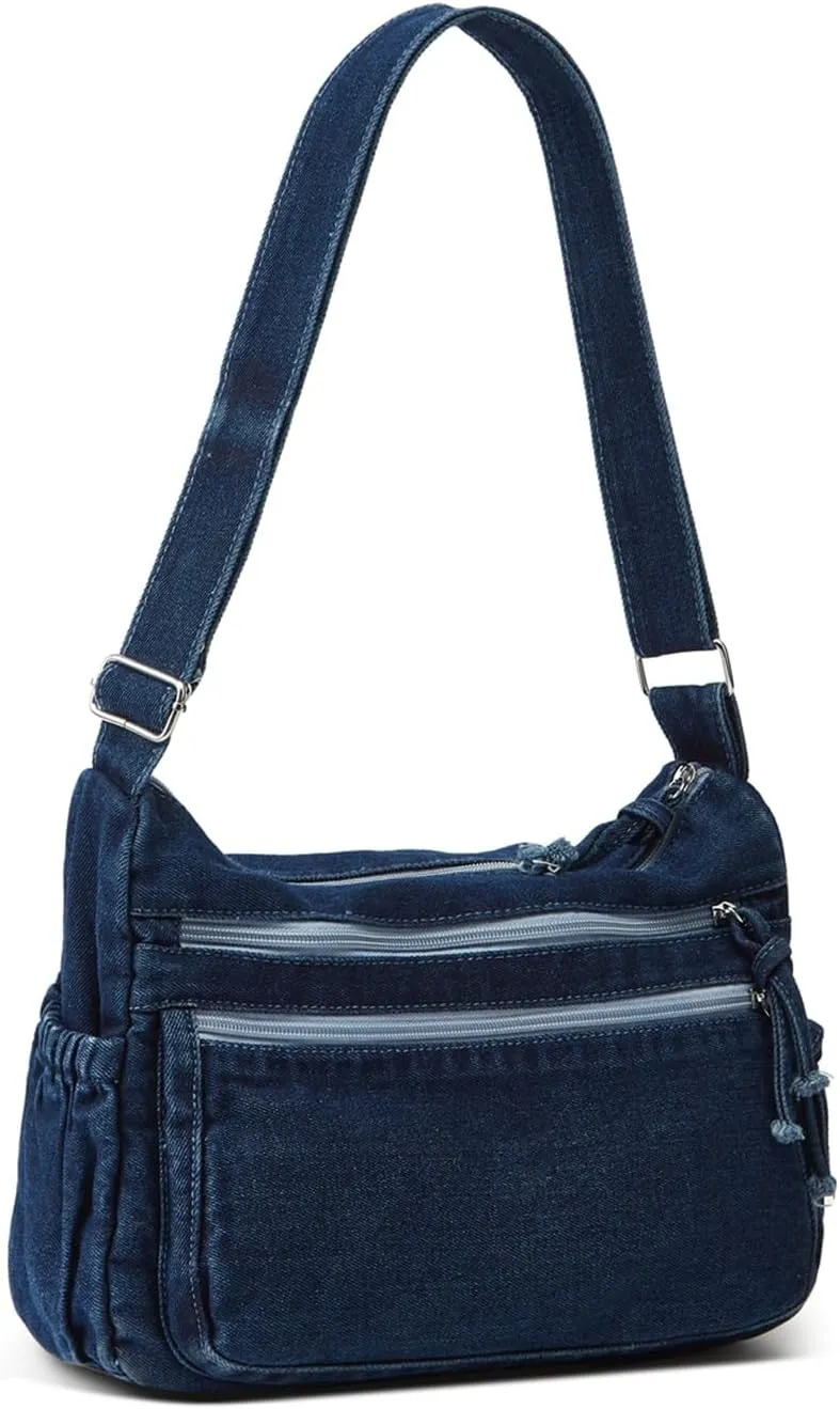 Women's Retro Large Canvas Denim Shoulder Bag Denim Crossbody Handbags Casual Style Lightweight Tote Purse