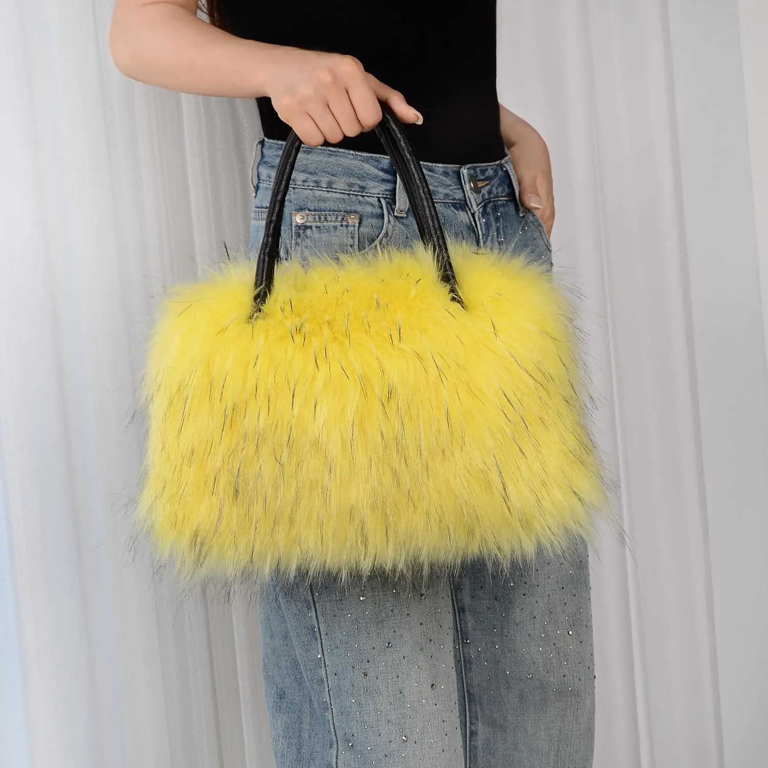 Women's Shoulder Handbags Faux Fur Tote Bag Fluffy Satchel Handbags for Women, Mom, Friend, Bridesmaids