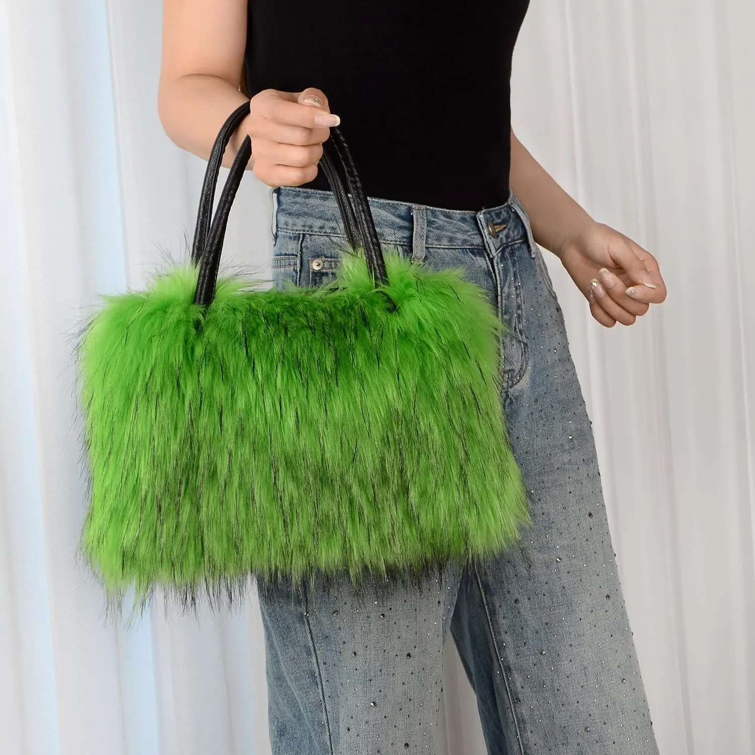 Women's Shoulder Handbags Faux Fur Tote Bag Fluffy Satchel Handbags for Women, Mom, Friend, Bridesmaids
