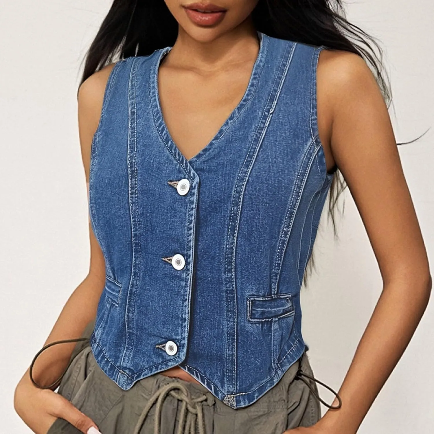 Womens Sleeveless Denim Vest V-Neck Button Down Jean Waistcoat Summer Jacket Crop Tops Western Trendy Outfits