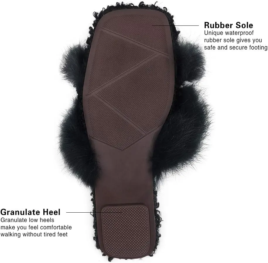 Women's Slippers Fluffy Plush Cozy Open Toe Cross Band Indoor Outdoor Shoe
