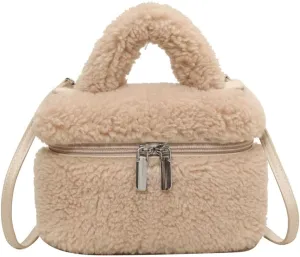 Women's Soft Faux Fur Crossbody Bag Fluffy Top Handle Shoulder Bag Fall Winter Handbag Small Plush Furry Bucket Purse