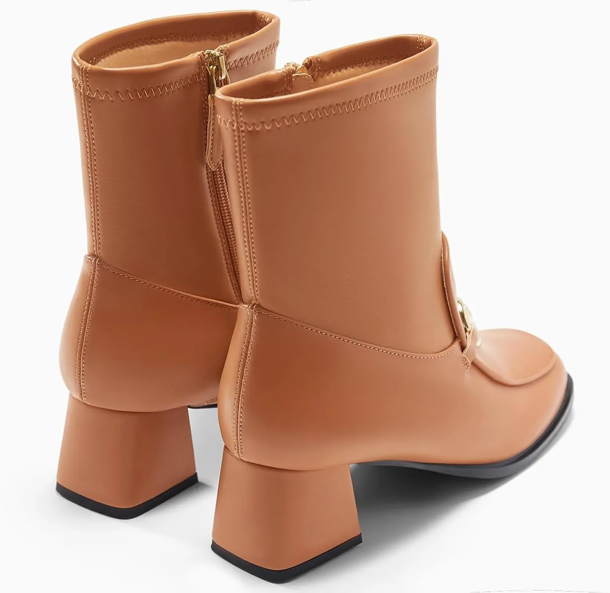 Womens Square Toe Ankle Boots Chunky Low Heel Metal Chain Side Zipper Dress Fall Booties Shoes