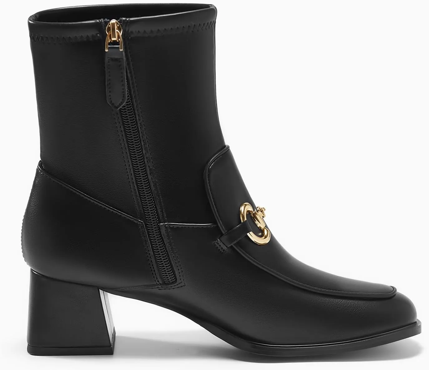 Womens Square Toe Ankle Boots Chunky Low Heel Metal Chain Side Zipper Dress Fall Booties Shoes