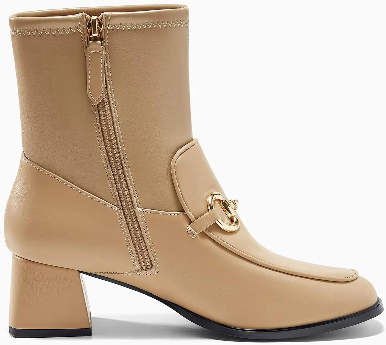 Womens Square Toe Ankle Boots Chunky Low Heel Metal Chain Side Zipper Dress Fall Booties Shoes