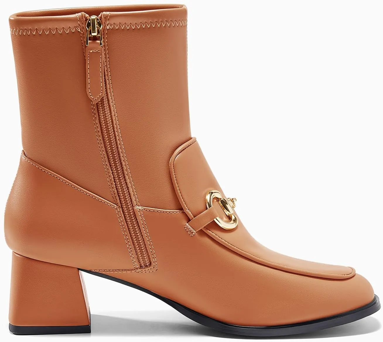 Womens Square Toe Ankle Boots Chunky Low Heel Metal Chain Side Zipper Dress Fall Booties Shoes
