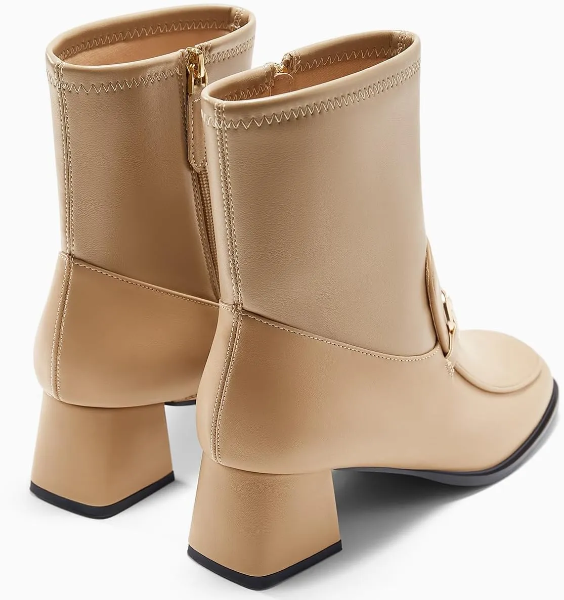 Womens Square Toe Ankle Boots Chunky Low Heel Metal Chain Side Zipper Dress Fall Booties Shoes