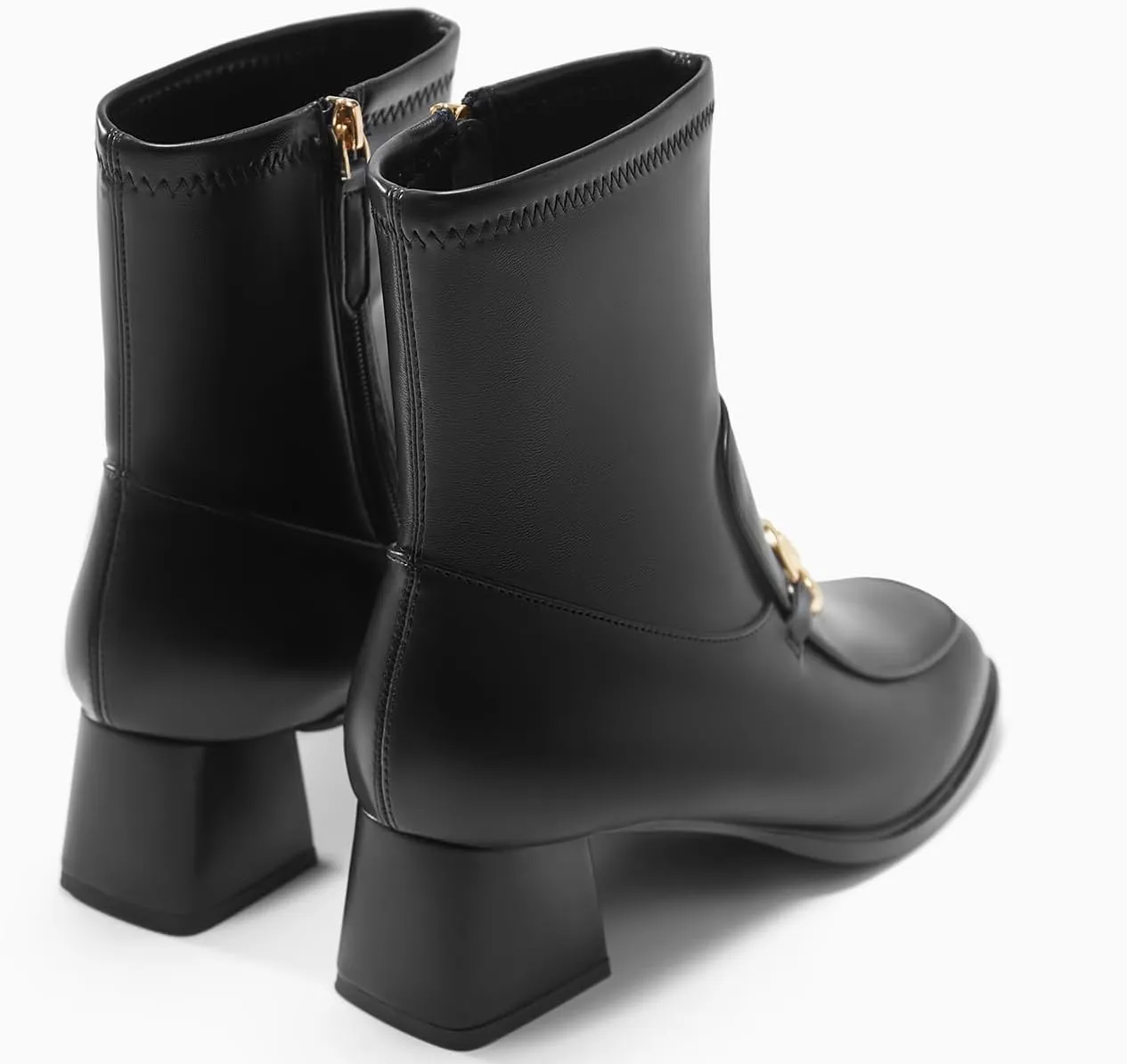 Womens Square Toe Ankle Boots Chunky Low Heel Metal Chain Side Zipper Dress Fall Booties Shoes