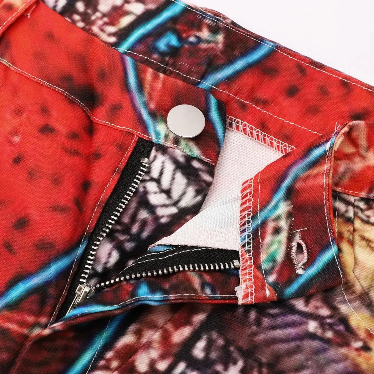 Womens Vintage Wide Leg Fashion High Waisted Casual Denim Pants 90s Floral Printed Pull On Baggy Trousers 2