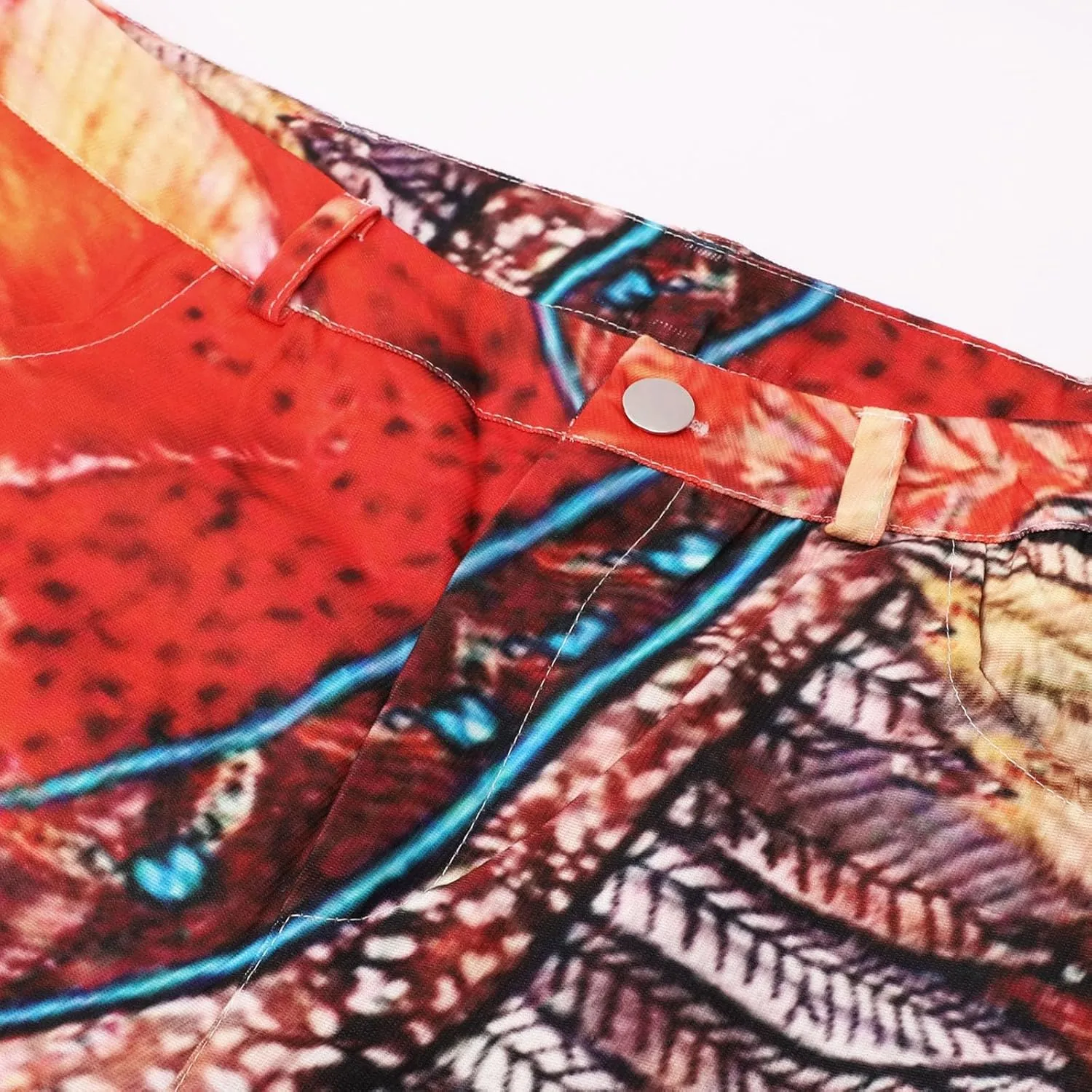 Womens Vintage Wide Leg Fashion High Waisted Casual Denim Pants 90s Floral Printed Pull On Baggy Trousers 2