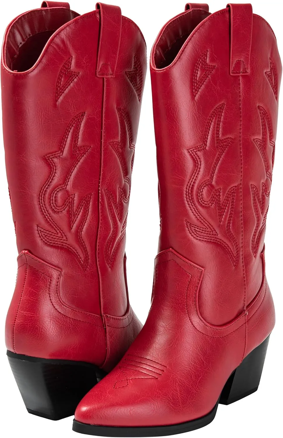 Women’s Western Cowboy Boots – Mid-Calf Pointed Toe Embroidered Cowgirl Boot with Chunky Heel – Classic Rodeo Style Julia