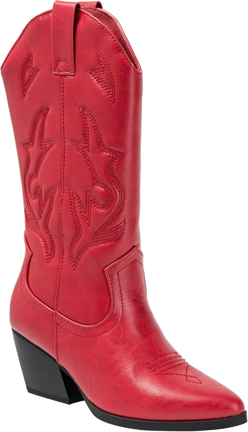 Women’s Western Cowboy Boots – Mid-Calf Pointed Toe Embroidered Cowgirl Boot with Chunky Heel – Classic Rodeo Style Julia