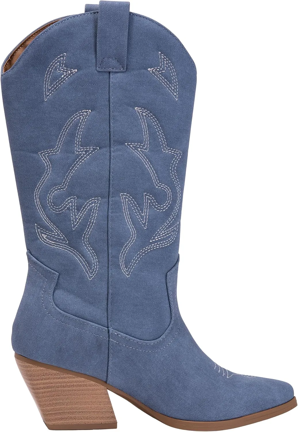 Women’s Western Cowboy Boots – Mid-Calf Pointed Toe Embroidered Cowgirl Boot with Chunky Heel – Classic Rodeo Style Julia