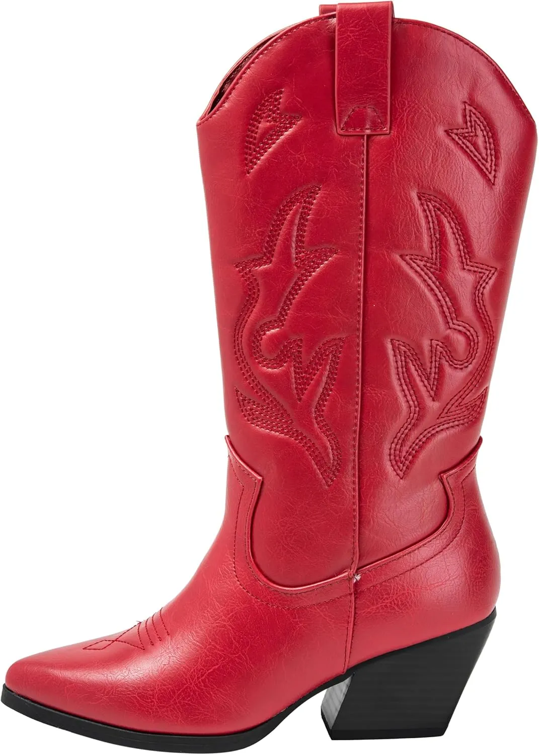 Women’s Western Cowboy Boots – Mid-Calf Pointed Toe Embroidered Cowgirl Boot with Chunky Heel – Classic Rodeo Style Julia