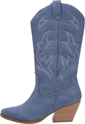 Women’s Western Cowboy Boots – Mid-Calf Pointed Toe Embroidered Cowgirl Boot with Chunky Heel – Classic Rodeo Style Julia