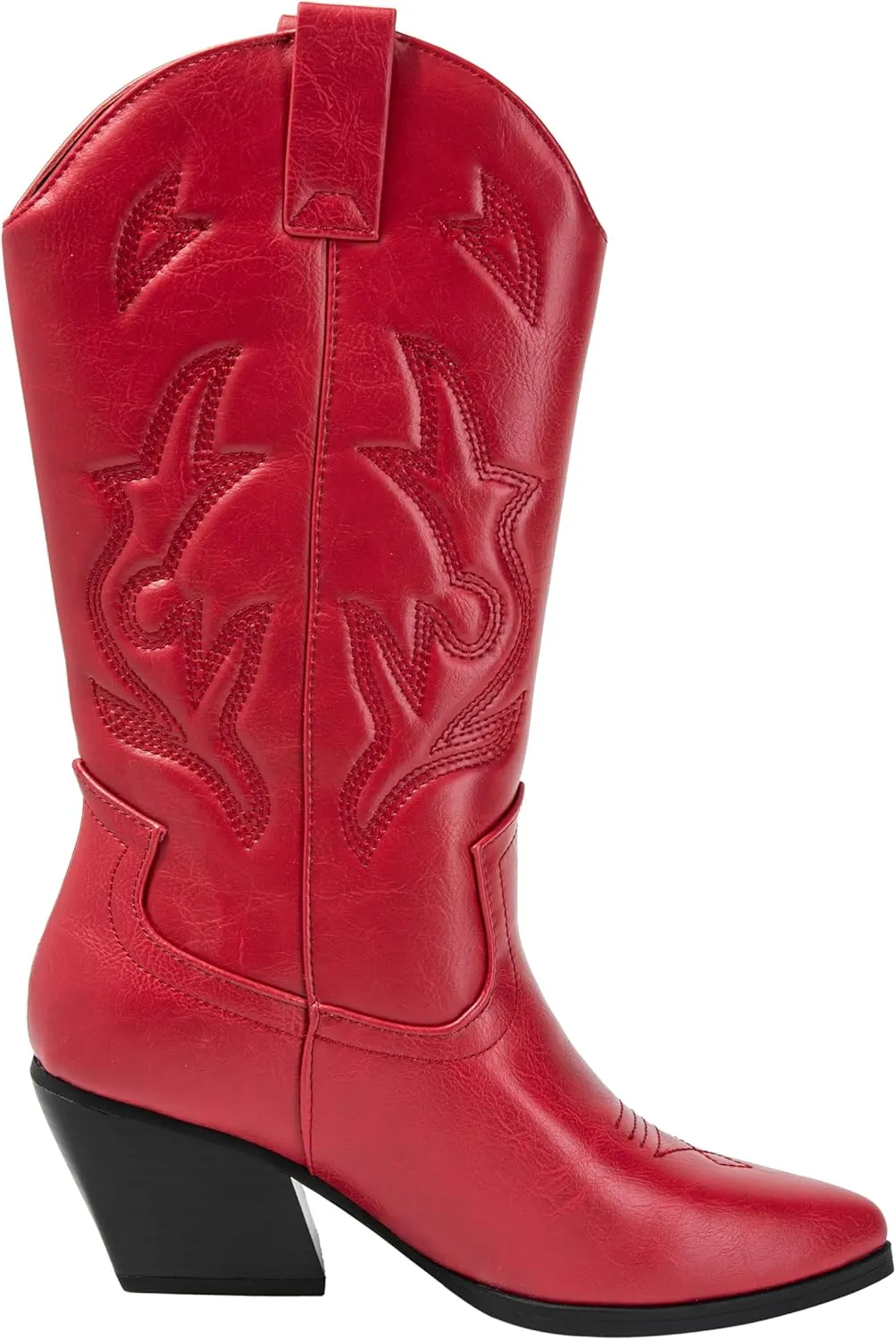 Women’s Western Cowboy Boots – Mid-Calf Pointed Toe Embroidered Cowgirl Boot with Chunky Heel – Classic Rodeo Style Julia