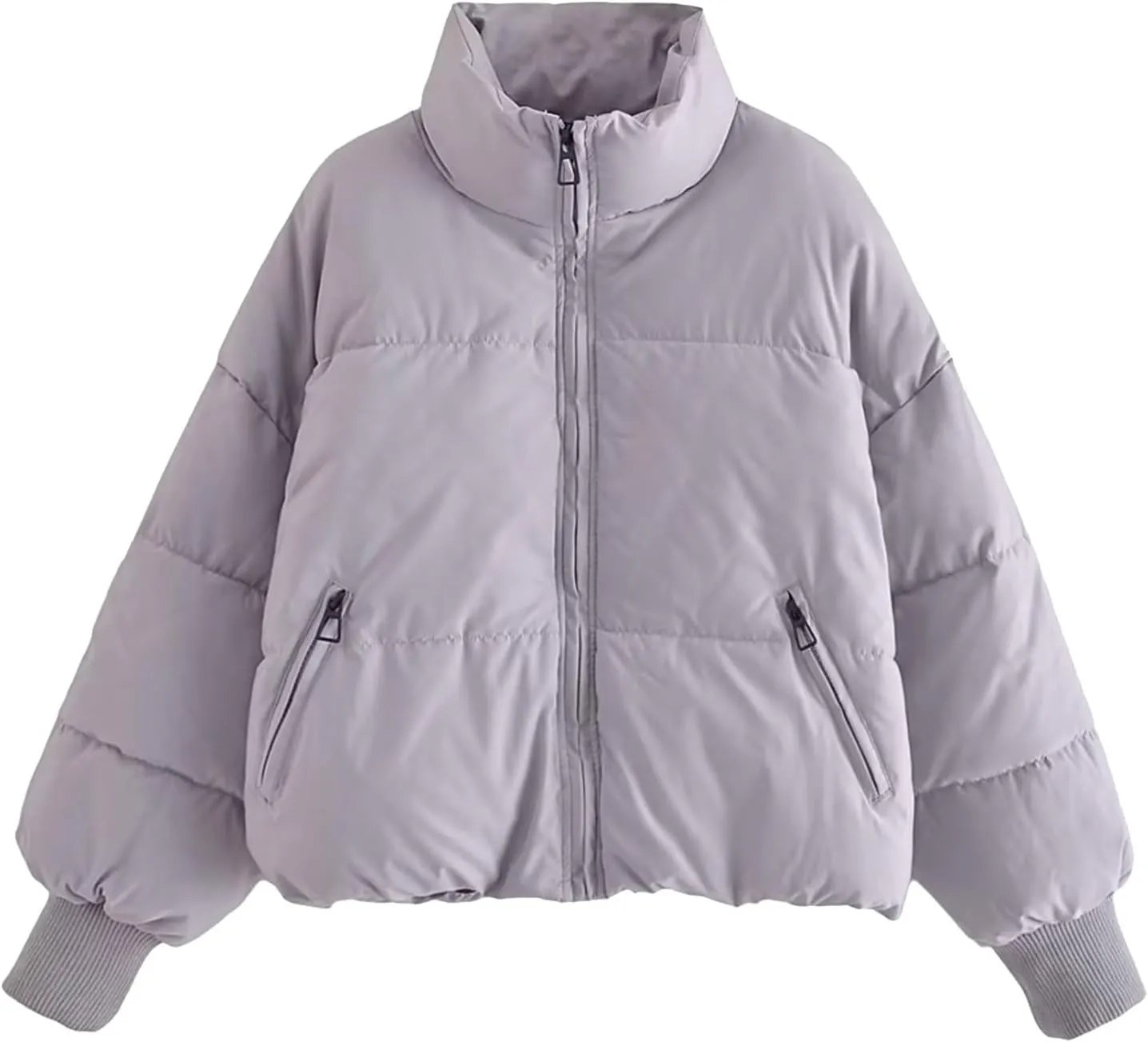 Womens Winter Cropped Puffer Jacket Baggy Lightweight Down Coats Zip Up Stand Collar Short Jackets Padded Outerwear