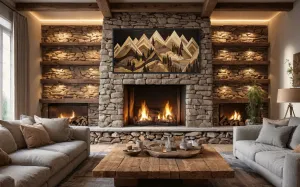 Wood Mountain Painting Framed Canvas Wall Art