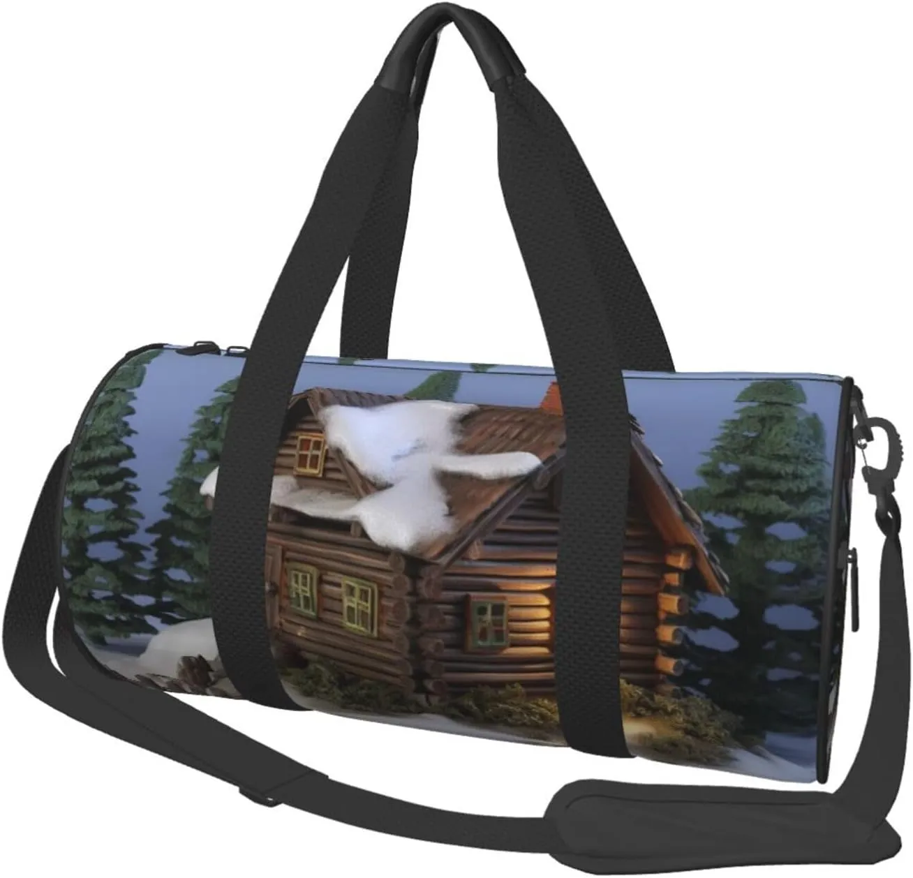 Wooden Rustic Log Cottage Scenery Duffle Bag for Women Men Personal Item Travel Bag Canvas Weekender Overnight Bag Lightweight Sports Tote Gym Bag Carry On Luggage Bag
