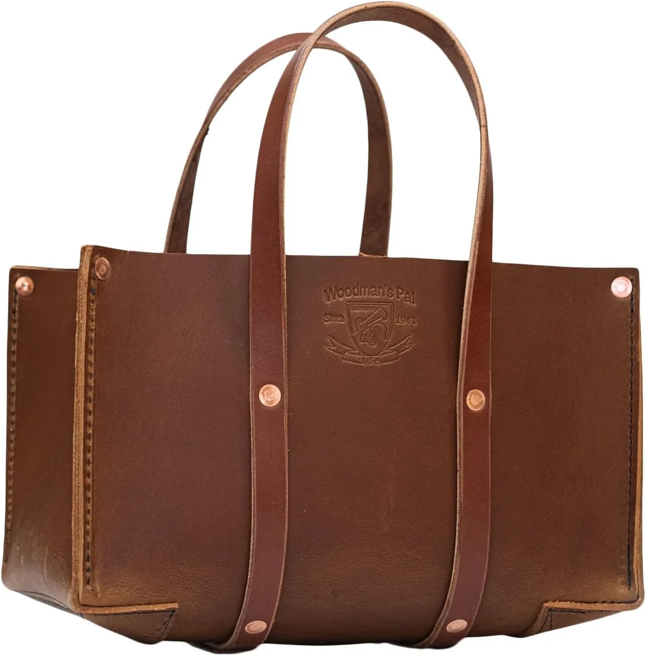 Woodman's Pal Buffalo Leather Tote Tool Bag For Hand Tools, Gardening, Outdoorsmen, Heavy Duty Premium Storage Leather Organizer - USA (Golden Brown)