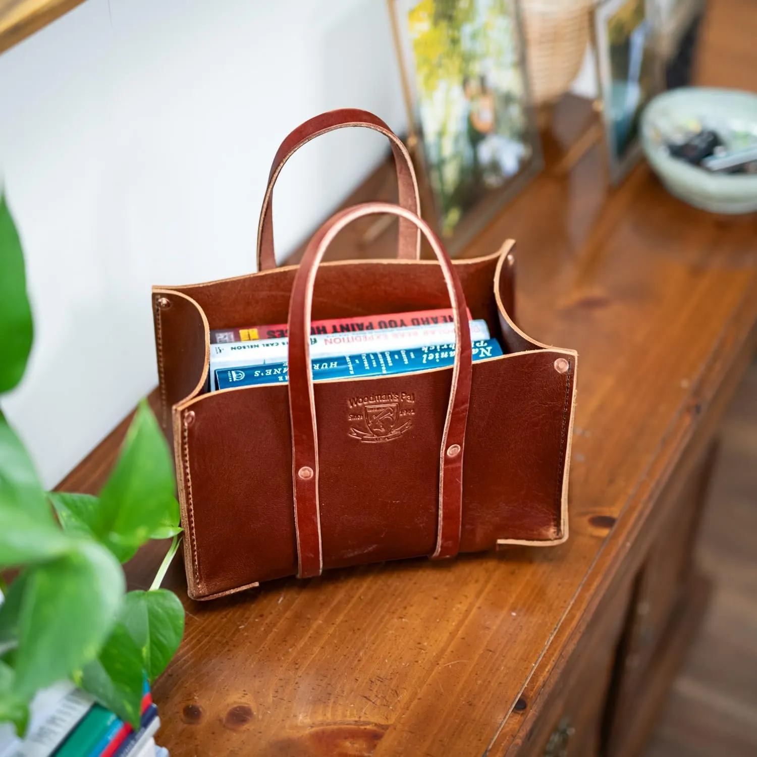 Woodman's Pal Buffalo Leather Tote Tool Bag For Hand Tools, Gardening, Outdoorsmen, Heavy Duty Premium Storage Leather Organizer - USA (Golden Brown)