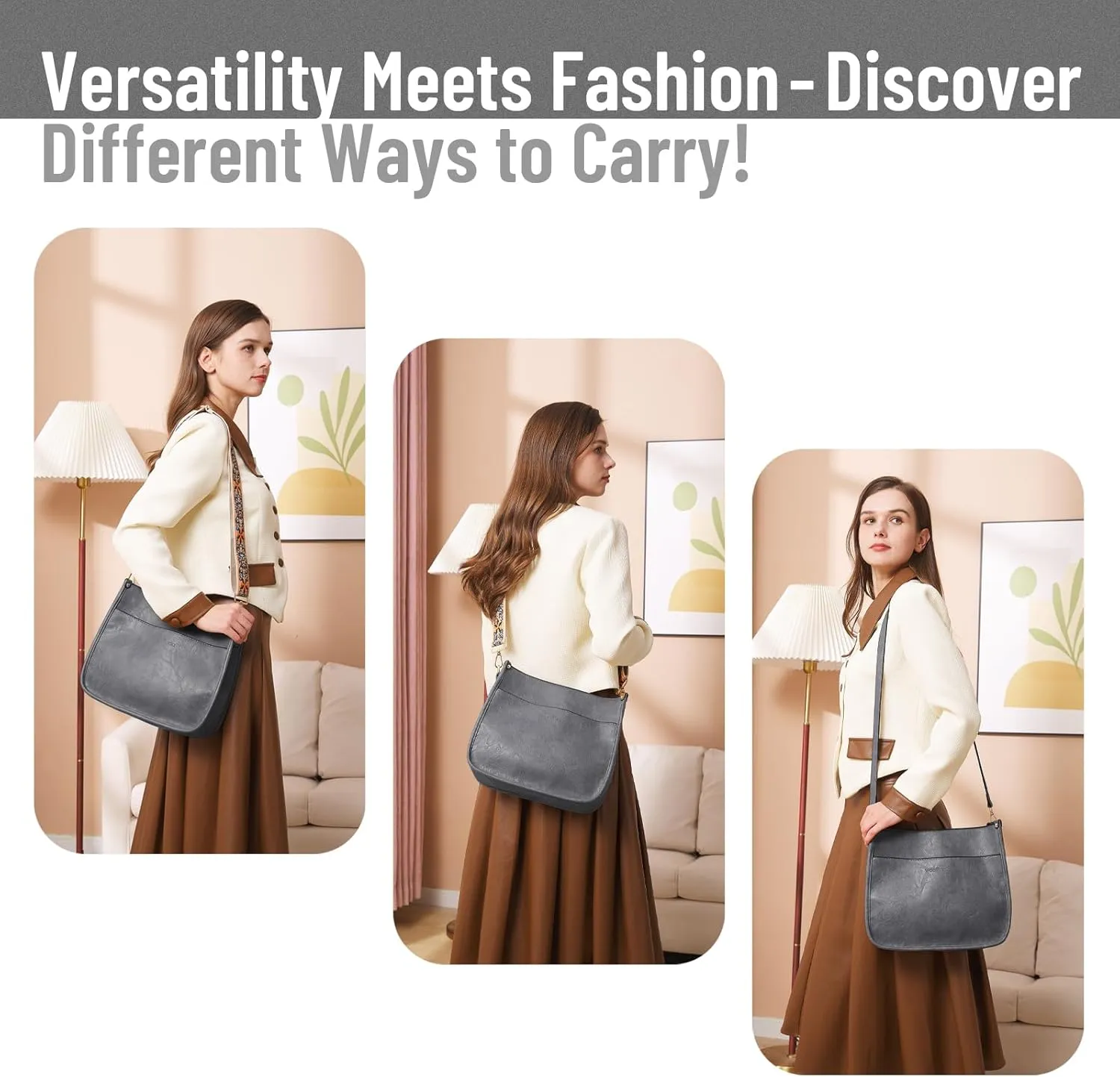 WOOMADA Hobo Handbag for Women Vegan Leather Crossbody Bags Trendy Shoulder Bag with 2 Adjustable Strap
