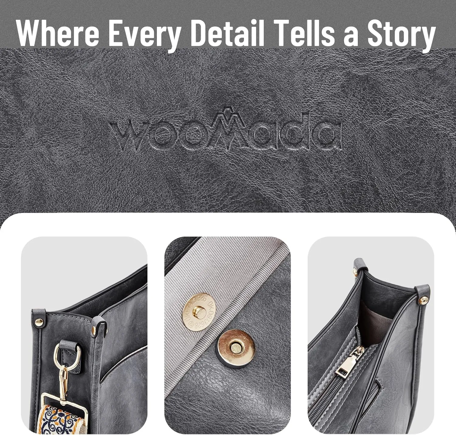 WOOMADA Hobo Handbag for Women Vegan Leather Crossbody Bags Trendy Shoulder Bag with 2 Adjustable Strap