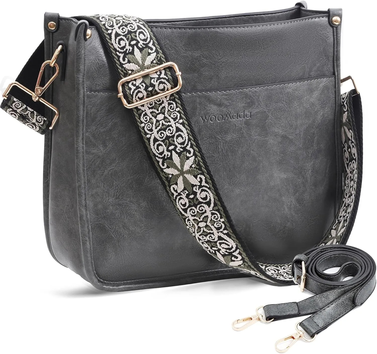 WOOMADA Hobo Handbag for Women Vegan Leather Crossbody Bags Trendy Shoulder Bag with 2 Adjustable Strap