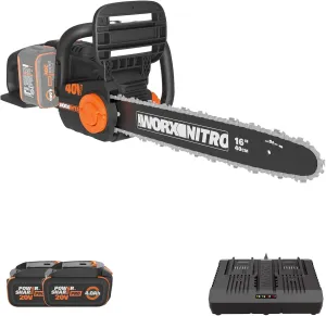 Worx Nitro 40V 16" Cordless Brushless Chainsaw 4.0 Ah Battery and Charger Included WG385