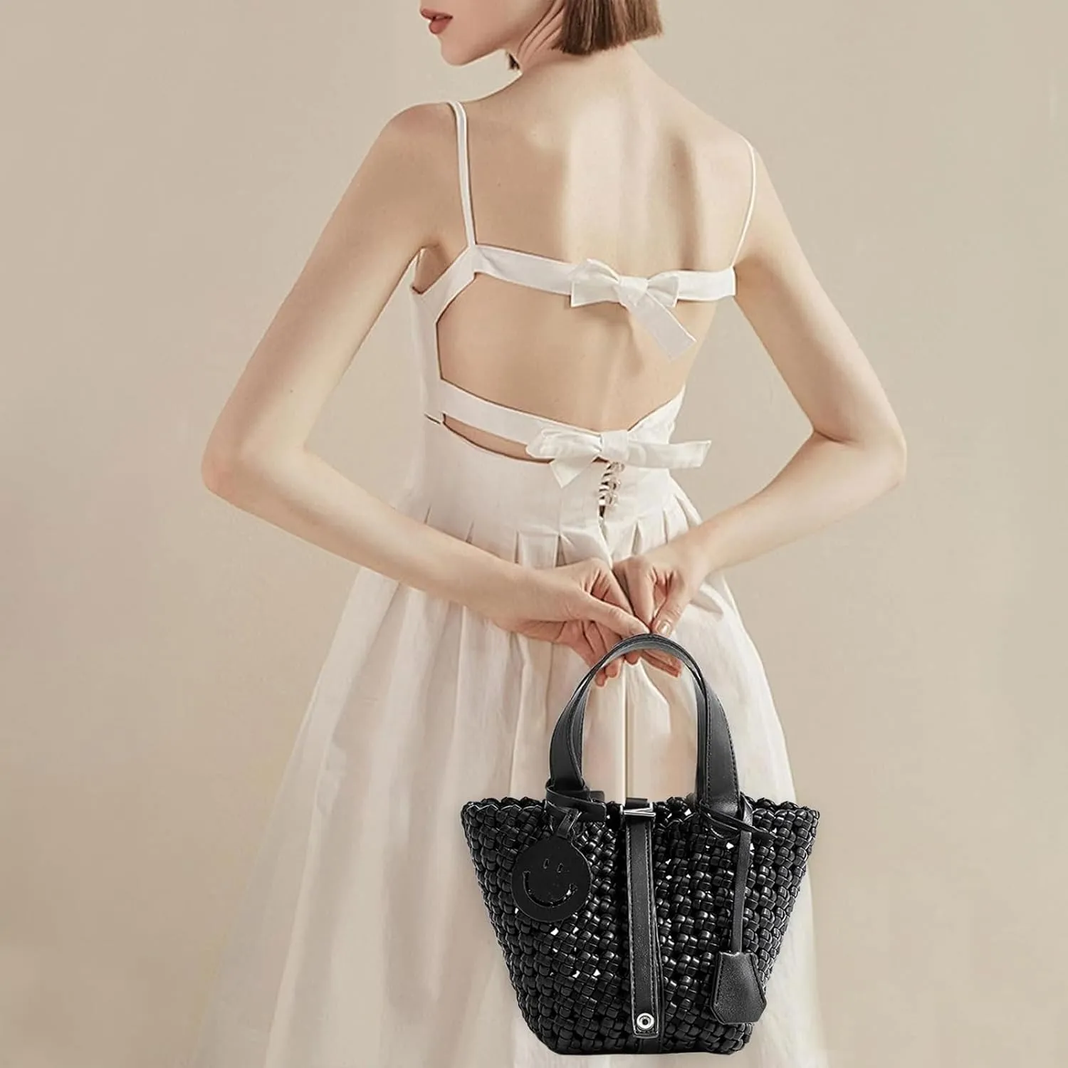 Woven Handbags for Women Top Handle Satchel Handbag Basket Bucket Bag Small Woven Tote Bag Hobo Purses