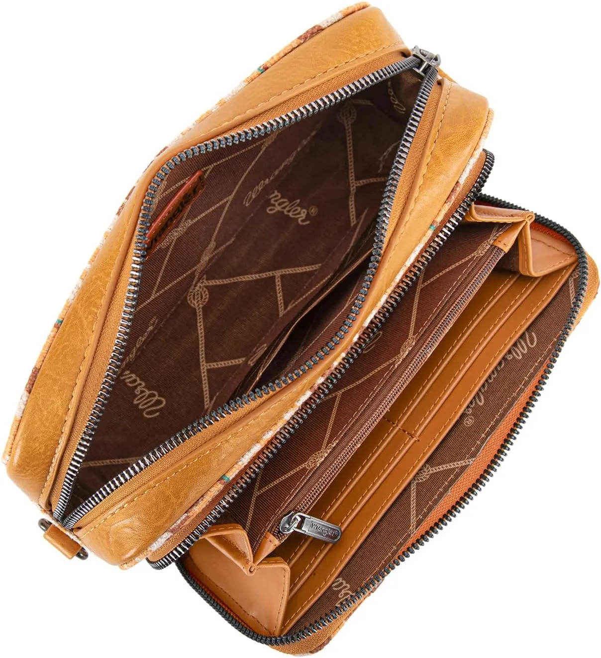 Wrangler Crossbody Bag for Women Boho Aztec Small Multi Pocket Crossover Purse