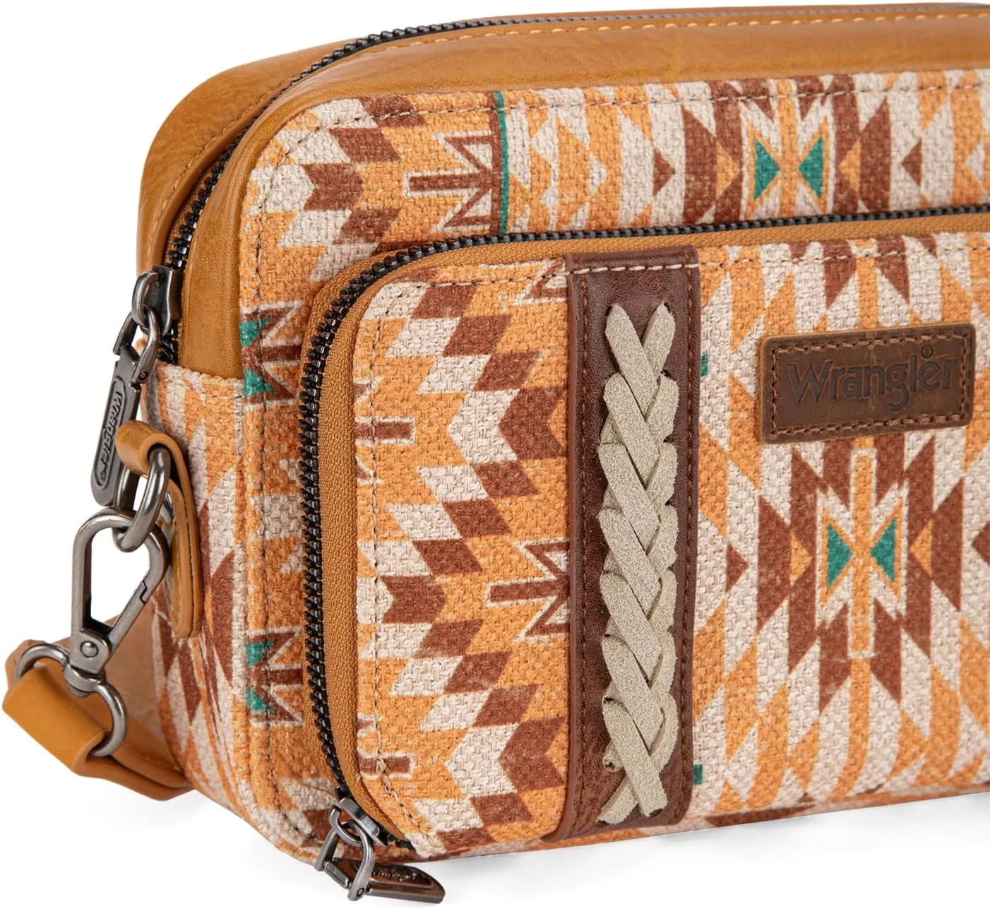 Wrangler Crossbody Bag for Women Boho Aztec Small Multi Pocket Crossover Purse