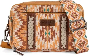 Wrangler Crossbody Bag for Women Boho Aztec Small Multi Pocket Crossover Purse